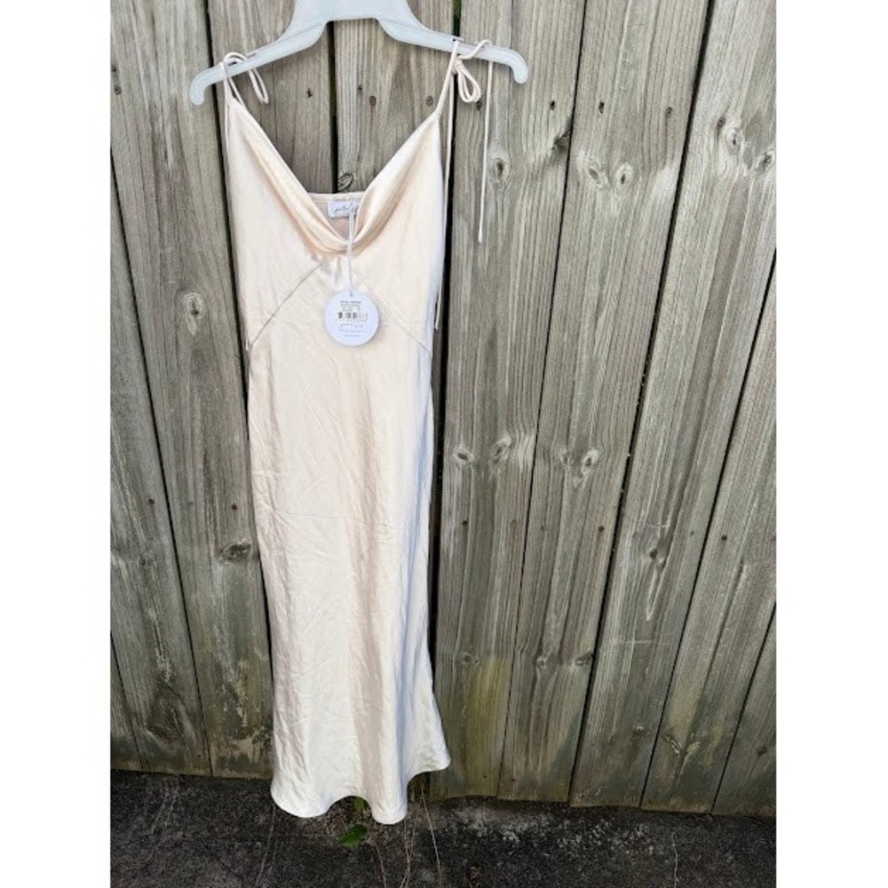 Wedding Guest Petal & Pup Dreamland Dress 4 Champagne Satin Cowl Neck Midi